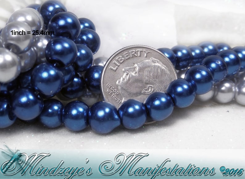 Blue & Silver Glass Pearl Bead Duo 5-6mm image 2