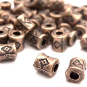 50 or 100 Antique Copper Diamond Detailed Tube Beads 3x4mm (8/7)