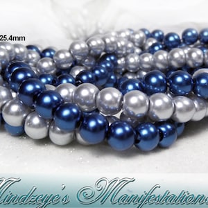 Blue & Silver Glass Pearl Bead Duo 5-6mm image 1