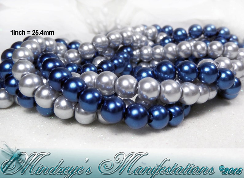 Blue & Silver Glass Pearl Bead Duo 5-6mm image 1