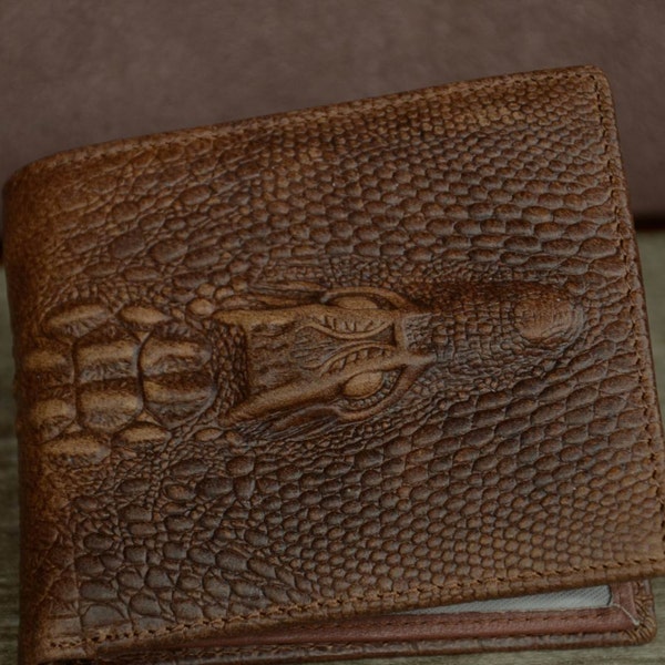 Men's Wallet Bi-fold Wallet Brown Leather Wallet Faux Crocodile Alligator Pattern Wallet
