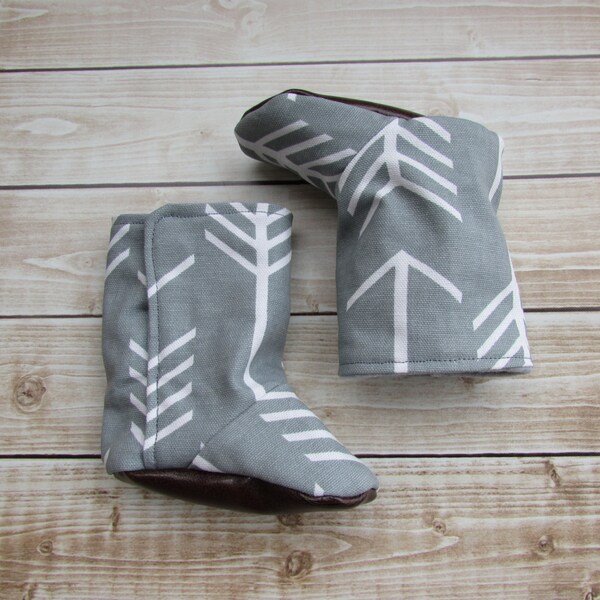 Grey White Arrows, Gray Baby Boots, Arrows Archer Tula Accessories, Soft Sole Boots, Baby Girl Boots, Baby Boy Boots, Gender Neutral Boots