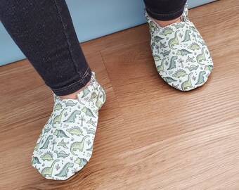 Dino Eco Canvas Baby Shoes // Sage Olive Green, Baby Boy Shoe, Newborn Booties, Toddler Slipper,