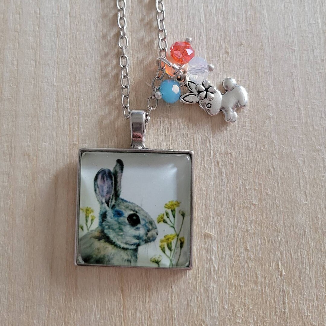 Bunny Charm Necklace: Easter Rabbit Pendant, 19-inch Chain - Etsy