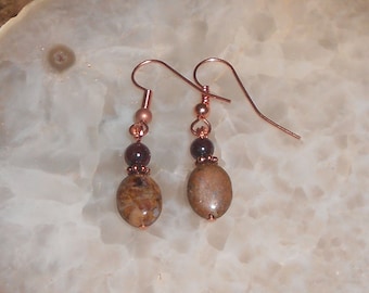 Handcrafted Jasper and Copper Pierced Earrings