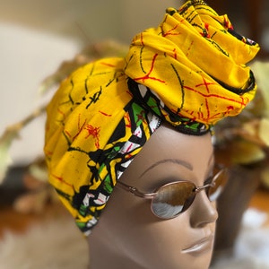 Ship Quickly! Yellow Colorful Print Head-wrap! 100% Cotton Made in USA GIFT IDEAS image 3