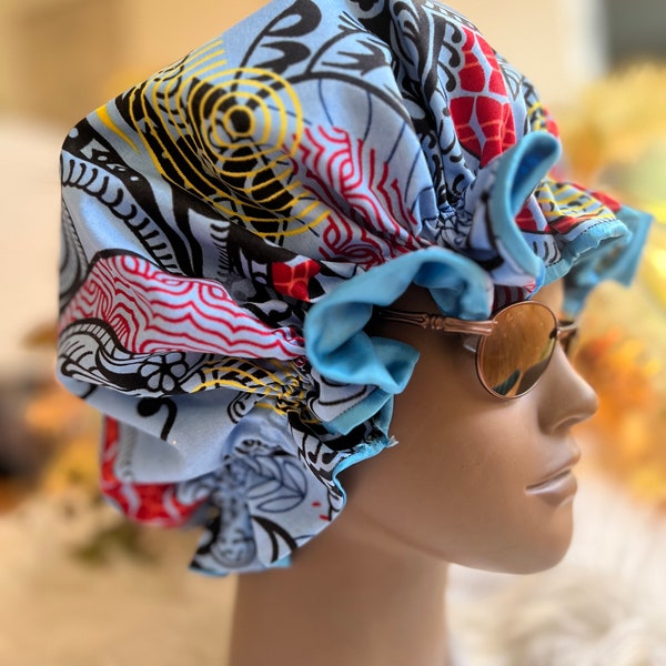 Satin Lined Bonnet made with Ankara Fabric |Reversible Satin Bonnet | Hair Accessories | Sleeping Cap | Black-Owned