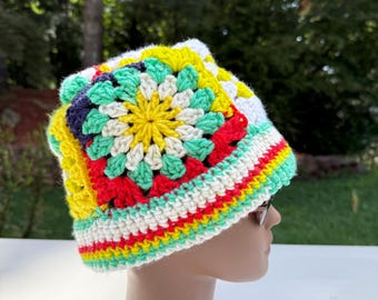Crochet Sunshine Bucket Hat: Red, Yellow, Blue, Green  display picture 1