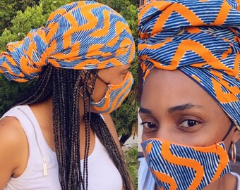 Ship Quickly Matching Headwrap and Mask Set 100% Cotton Made in USA