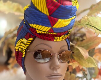 Multi-Colored Head-wrap, Hair Accessories, Headscarf, 100% Ankara Cotton, Chemo Headwrap, Gift Ideas.