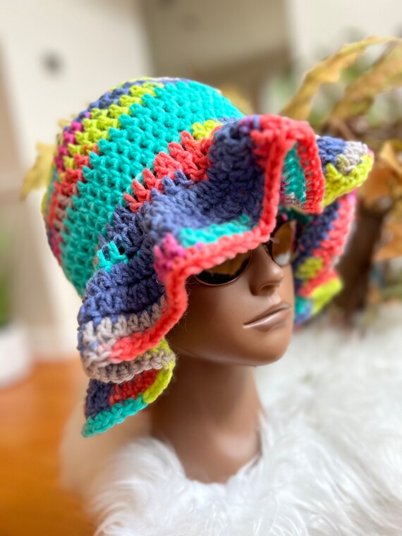 Handmade Crochet Ruffle Bucket Hat, Boho-chic Accessory - Etsy display picture 1