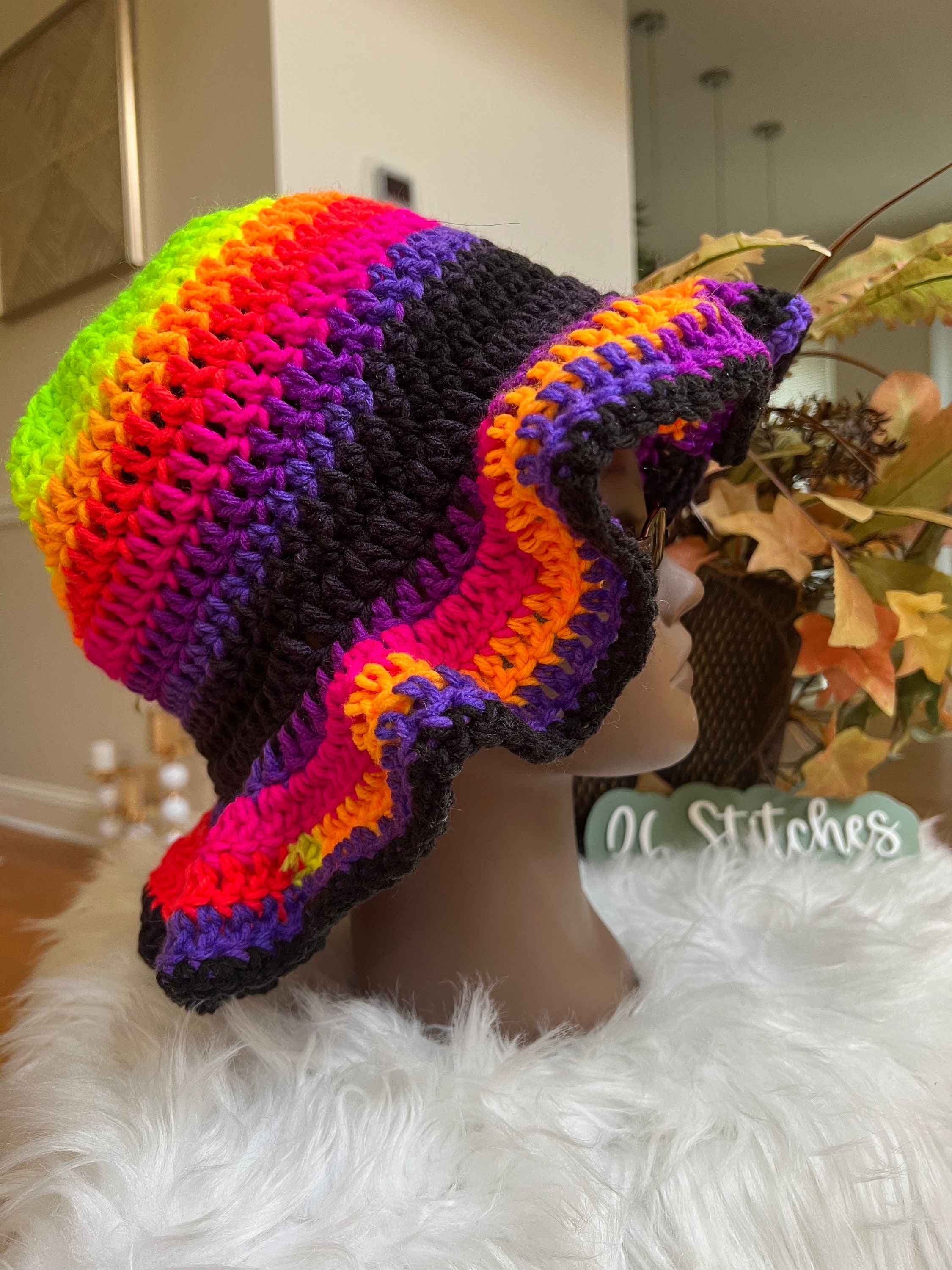 Handmade Crochet Bucket Hat Slouchy Boho Festival Daily Wear Ruffled Brim One Handmade Crochet Ruffle Bucket Hat - Slouchy Beanie Style  main image 3