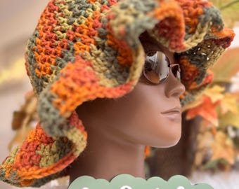 Handmade Crochet Ruffle Bucket Hat: Burgundy Mix - Etsy display picture 3