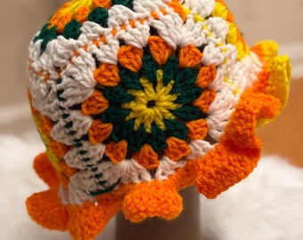 Crochet Sunshine Bucket Hat: Red, Yellow, Blue, Green  display picture 3