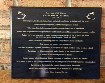 Laser Engraved  - Penn State Joe Paterno famous sayings - motivational