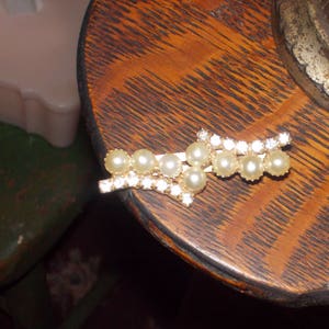 vintage pearl rhinestone barrette hair clip image 1