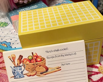 vintage ohio art yellow checked recipe box with recipe cards nos
