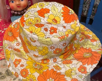 vintage orange and yellow flower power garden sun hat