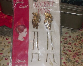 vintage rhinestone gold pearl hair pins