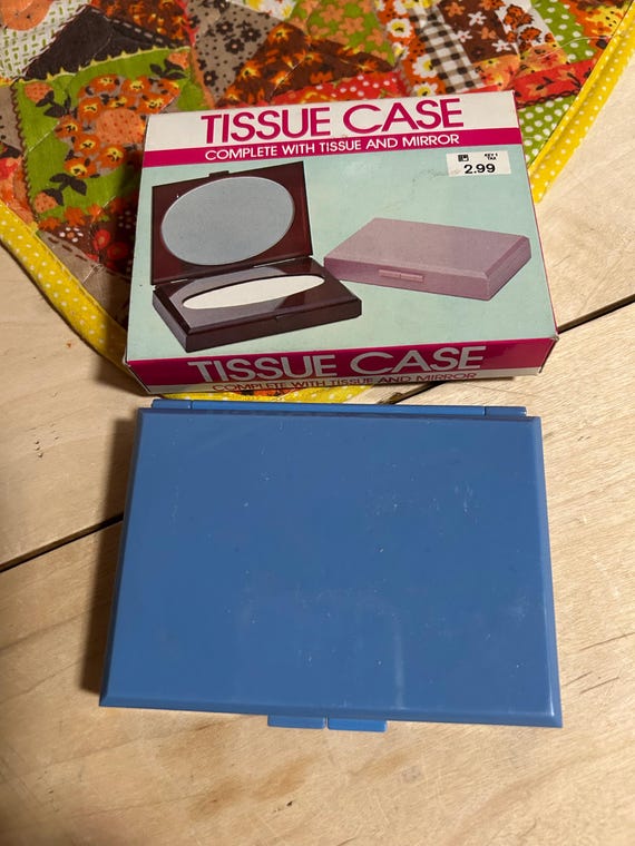 vintage blue plastic tissue holder compact with tissues hong kong