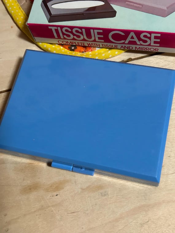 vintage blue plastic tissue holder compact with tissues hong kong View 4