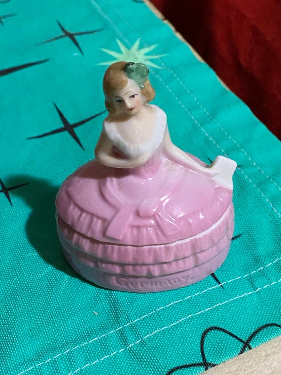 vintage petite porcelain lady powder box germany