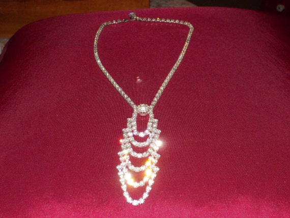vintage silver rhinestone tiered drop necklace - image 1