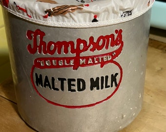 vintage aluminum thompsons malted milk canister grease canister