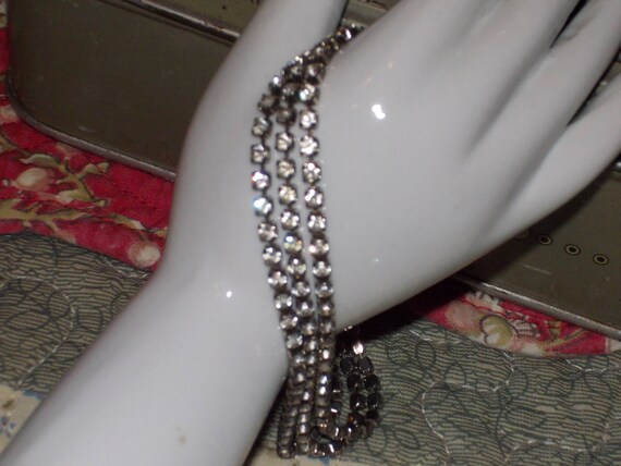 vintage triple strand rhinestone bracelet and rhi… - image 3