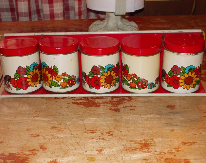 Vintage Metal Spice Rack With Spice Tins Etsy