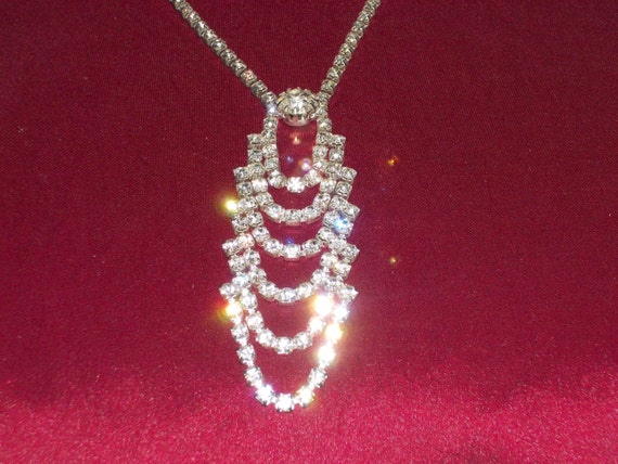 vintage silver rhinestone tiered drop necklace - image 3