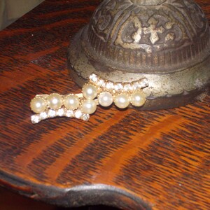 vintage pearl rhinestone barrette hair clip image 5