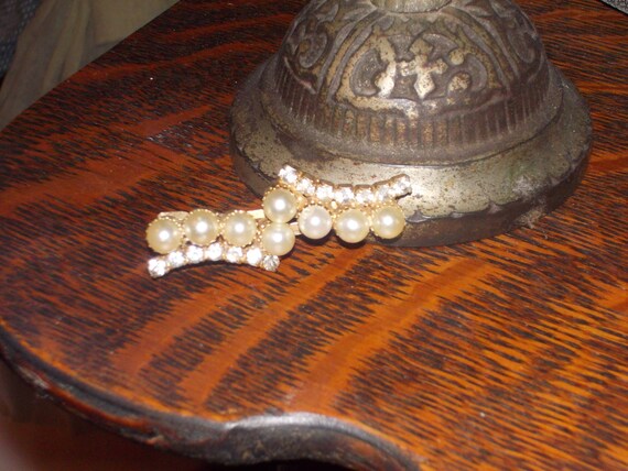 vintage pearl rhinestone barrette hair clip - image 5