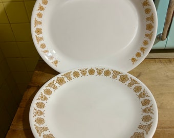 vintage corelle butterfly gold dinner plates, platter