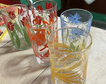 vintage flower juice glasses
