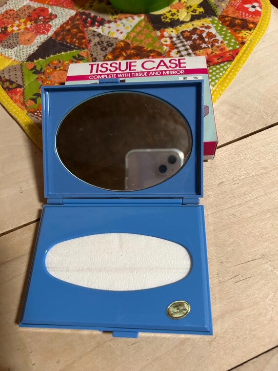 vintage blue plastic tissue holder compact with tissues hong kong View 2