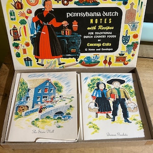 vintage pennsylvania dutch note cards with recipes set of 6
