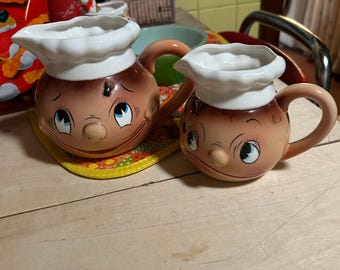 vintage ucagco py fly on my face pitcher, creamer
