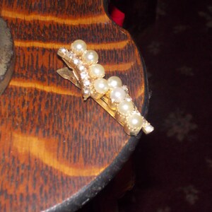 vintage pearl rhinestone barrette hair clip image 2