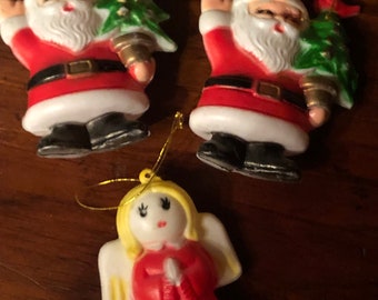 vintage plastic miniature santa angel ornaments set of 3