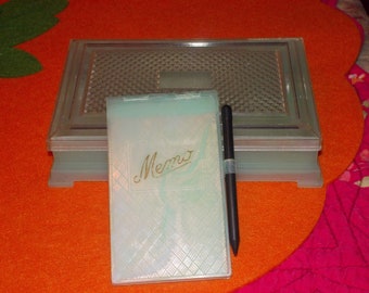 RARE vintage jadeite green lucite writing tablet with storage vanity box