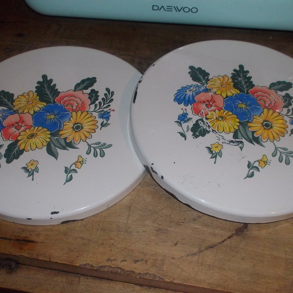 vintage metal floral burner covers set of 2