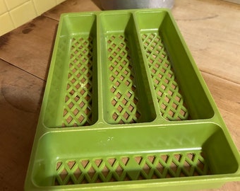 vintage plastic green flatware drawer storage tray