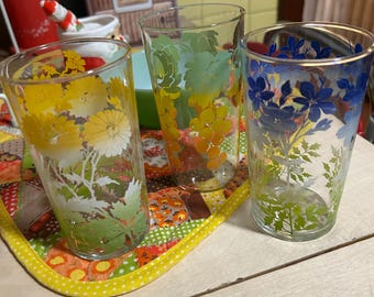 vintage flower large juice glasses