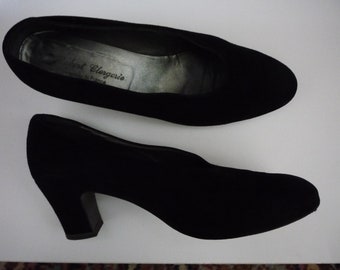 Vintage Robert Clergerie France Black Suede Court Shoes Pumps Size 9