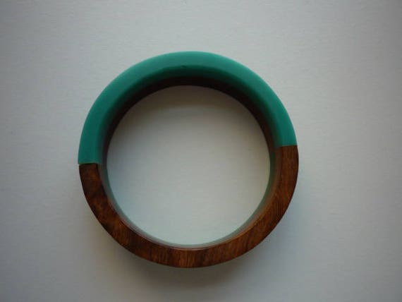 Vintage 3 Tone Lucite Turquoise Green Wood Grain … - image 4