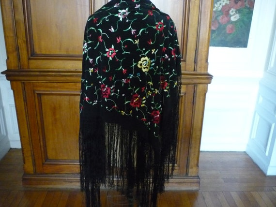 Antique Art Deco Chinese Import Black Silk Hand E… - image 3