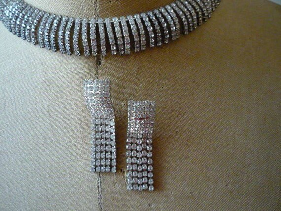 Vintage Austrian Clear Crystal Rhinestone Rhodium… - image 1