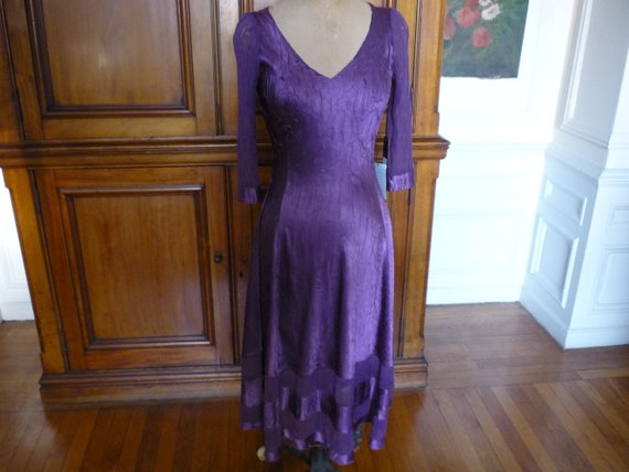Vintage Komarov Satin Chiffon 3 4 Sleeve Cocktail Evening Dress