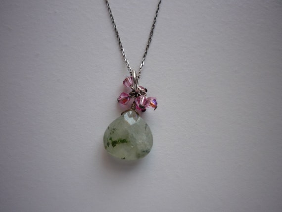 Vintage Faceted Moss Green Agate Pink Tourmaline … - image 5